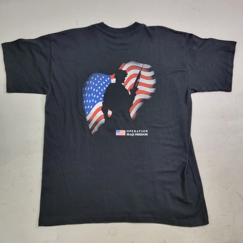 Vintage Operation Iraqi Freedom Military Service US Flag‎ Men's T-Shirt Sz L EUC